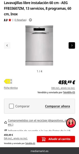 Lavavajillas AEG 60cm FFB33607ZM