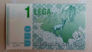 Banconote Lega Repubblica Nord 1 e 5 Lega