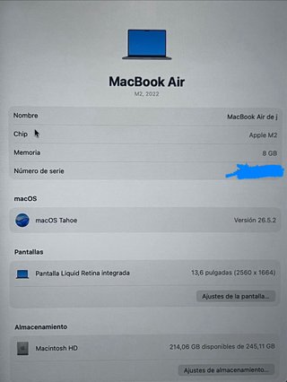 MacBook M2 8GB 256GB Impecable
