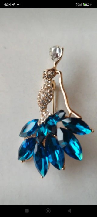 Spilla ballerina acciaio dorato con strass blu
