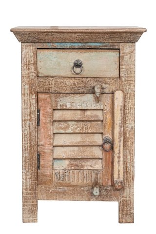 Comodino in legno massiccio riciclato con finitura
