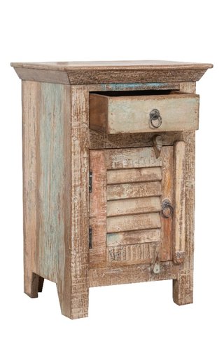 Comodino in legno massiccio riciclato con finitura