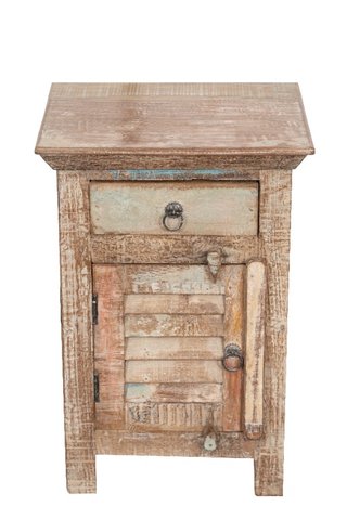 Comodino in legno massiccio riciclato con finitura