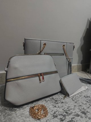 Set 3 borse grigie con catena dorata
