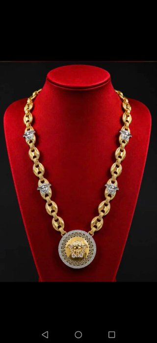 Cadena Granos de Café Bicolor con Medalla Versace