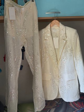 Traje Zara Lentejuelas Blanco roto