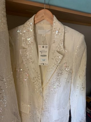 Traje Zara Lentejuelas Blanco roto