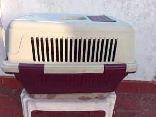 Transportín para perro beige y morado