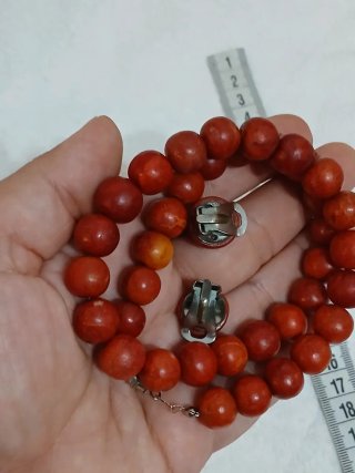 Conjunto Vintage Coral Rojo y Cierre Dorado