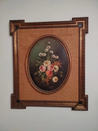 Cuadro floral ovalado madera