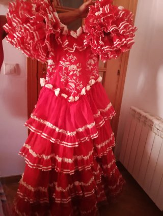 Traje Flamenca Rojo Volante Flores