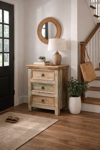 Comodino in legno massiccio riciclato con finitura