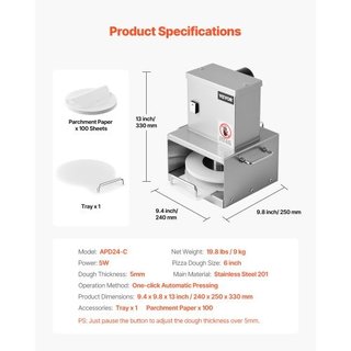Pressa Elettrica per Impasto Pizza, 6 pollici