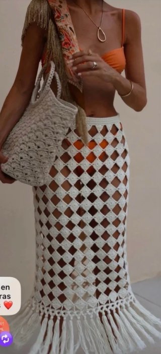 Falda crochet Zara flecos talla M Rocio Osorno