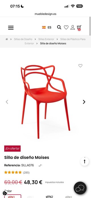 Juego 4 Sillas Cocina/Jardín Metal/Plástico