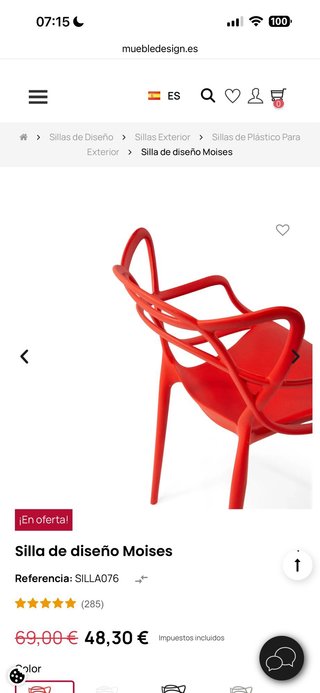Juego 4 Sillas Cocina/Jardín Metal/Plástico