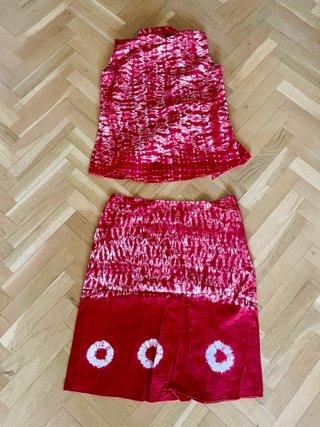 Conjunto Falda y Camisa Batik Rojo y Blanco
