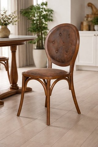 Solid wood chair with upholstered seat in walnut f