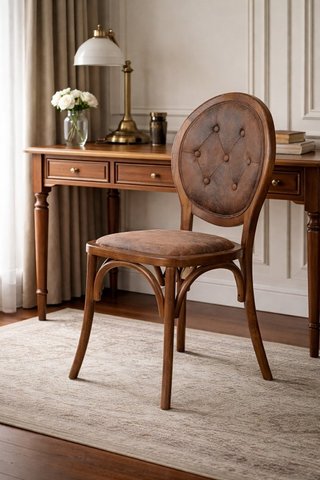 Solid wood chair with upholstered seat in walnut f