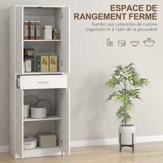 Armadio Cucina Stile Moderno con Porte e Ripiani Regolabili e Cassetto, Mobile per Cucina, Sala da Pranzo, 60 X 35 X 180 Cm, Bianco