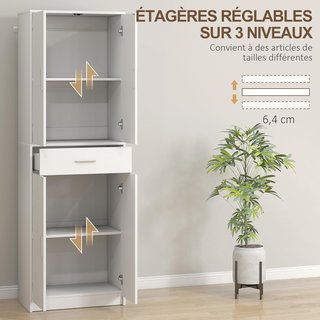 Armadio Cucina Stile Moderno con Porte e Ripiani Regolabili e Cassetto, Mobile per Cucina, Sala da Pranzo, 60 X 35 X 180 Cm, Bianco