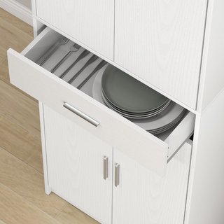 Armadio Cucina Stile Moderno con Porte e Ripiani Regolabili e Cassetto, Mobile per Cucina, Sala da Pranzo, 60 X 35 X 180 Cm, Bianco
