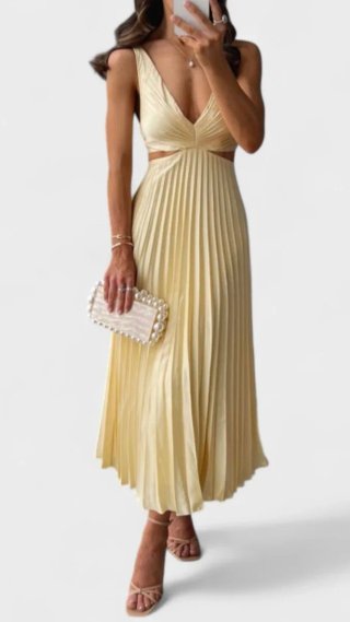 Vestido amarillo plisado nuevo talla L