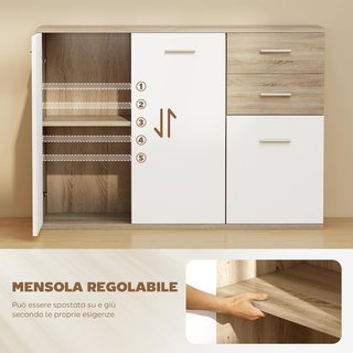 Mobile da Salotto con 3 Armadietti e 2 Cassetti, Mobile Moderno Salvaspazio con Ripiano Regolabile in Legno, 106X35X76 Cm, Colore Legno