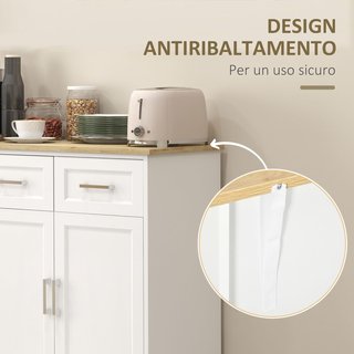 Credenza Moderna da Cucina con 3 Cassetti e 3 Ante in MDF, Mobile Multiuso con Ripiano Regolabile per Cucina e Soggiorno, 101x39x82 cm, Bianco