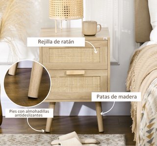 Mesita Noche Cannage Madera y Ratán