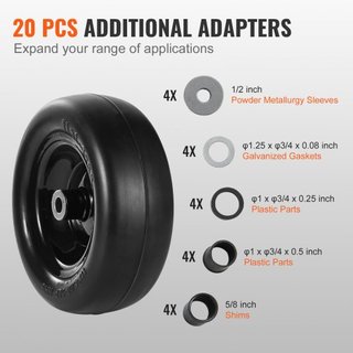 Pneumatici per Tosaerba con Cerchio, Pneumatici Tubeless per Trattore 11x4-5", Confezione da 2 Pneumatici e Ruote, Pneumatico in PU Senza Forature, Asse Centrato da 3,4", Dimensione del Mozzo da 3/4", 20 PCS...