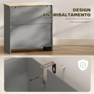 Credenza da soggiorno con cassetto e armadio con ripiano regolabile su 3 livelli, mobile soggiorno con superficie in rovere, per ingresso, cucina e sala da pranzo, 78,5X35X80 cm, grigio