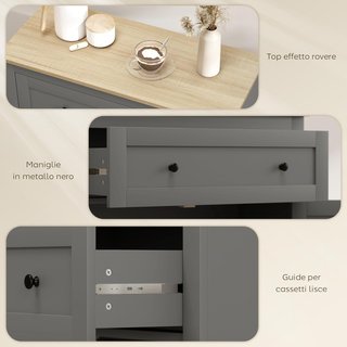 Credenza da soggiorno con cassetto e armadio con ripiano regolabile su 3 livelli, mobile soggiorno con superficie in rovere, per ingresso, cucina e sala da pranzo, 78,5X35X80 cm, grigio
