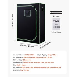 Grow Box Indoor, 120 x 60 x 180 cm, 600D Alta Rifl