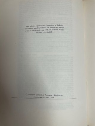 Libro Testamento y Codicilo Isabel la Católica