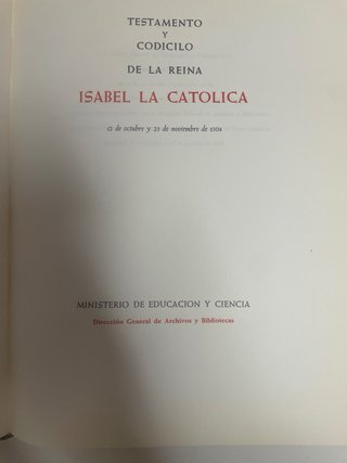 Libro Testamento y Codicilo Isabel la Católica
