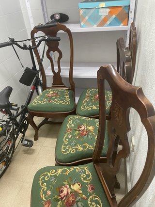Lote 4 Sillas Vintage Madera Tapiz Floral