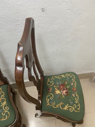 Lote 4 Sillas Vintage Madera Tapiz Floral