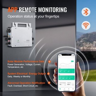 Inversor Micro Solar de Conexión a Red, 600W, Inversor Micro Solar, Inversor de Energía Solar de Aleación de Aluminio Impermeable IP67, Voltaje de Funcionamiento DC18-50V con Antena Wifi APP y Cab...