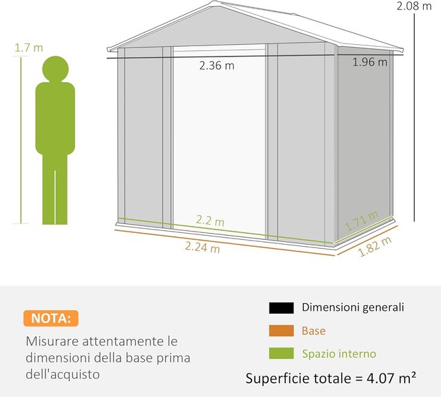 Caseta De Jardín 4.07M² De Acero Galvanizado Con Orificios De Drenaje Y Ventilación, Cobertizo Para Herramientas Con Techo Inclinado, Doble Puertas Correderas Bloqueables, Diseño Efecto Madera, Marrón