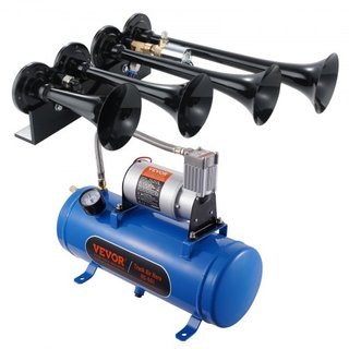 Kit de bocinas de tren, kit de bocinas de aire de 4 trompetas, bocinas de tren de 150 dB para camionetas, compresor de aire de 12V 120 psi, tanque de 1.6 gal/6 L con manómetro para cualquier vehíc...