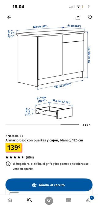 Mueble de cocina blanco y madera Ikea