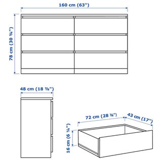 Cassettiera IKEA MALM 6 cassetti Marrone-Nero