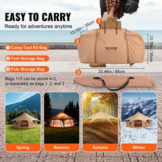 Carpa de Lona, 4 Estaciones 5 m/16.4 ft Carpa en Forma de Campana, Carpa de Lona para Acampar con Salida para Estufa, Carpa Yurt Transpirable para hasta 8 Personas, Acampada Familiar, Caza, Fiesta...