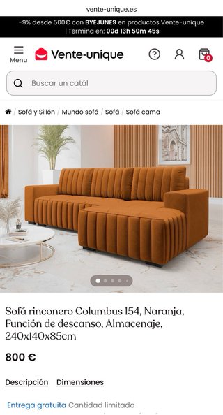 Sofá Cama Chaise Longue Marrón