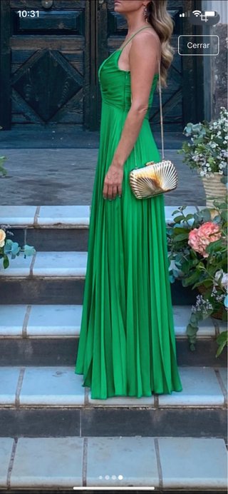 Vestido Mango fiesta verde plisado