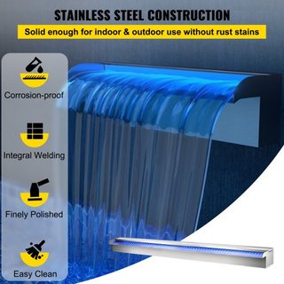 Desagüe de Cascada para Piscina 151x11.5x8 cm Fuente de Piscina de Acero Inoxidable con Tira LED Colorida, Conector de Manguera, Control Remoto, Resistente a la Corrosión para Estanque, Jardín Ext...