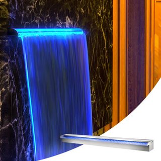 Desagüe de Cascada para Piscina 151x11.5x8 cm Fuente de Piscina de Acero Inoxidable con Tira LED Colorida, Conector de Manguera, Control Remoto, Resistente a la Corrosión para Estanque, Jardín Ext...