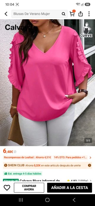 Blusa verano fucsia talla grande 2XL NUEVA