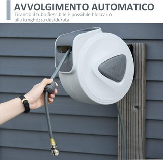 Enrollador Automático 10M + 90Cm Con Conexión Φ1/4'', Montaje en Pared Y Giratorio 180°, Gris
